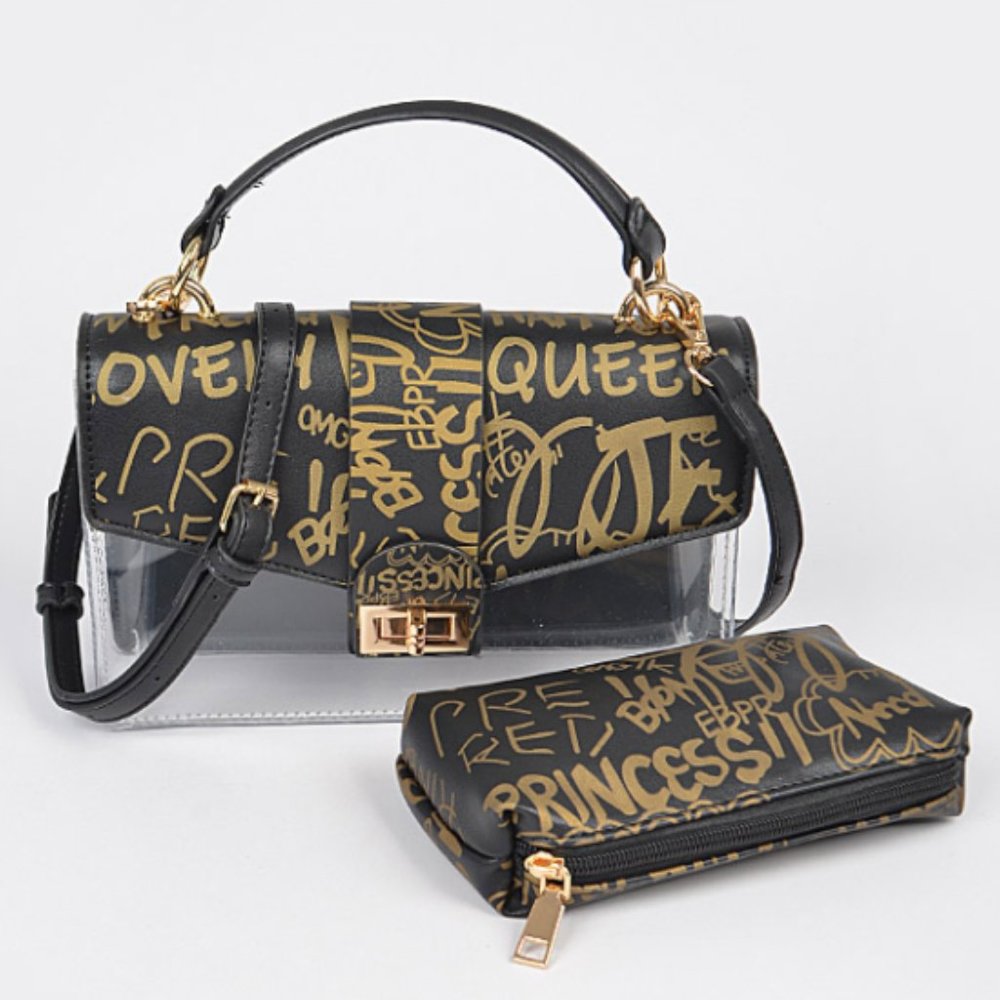 Black & Clear Handbag with Graffiti Design